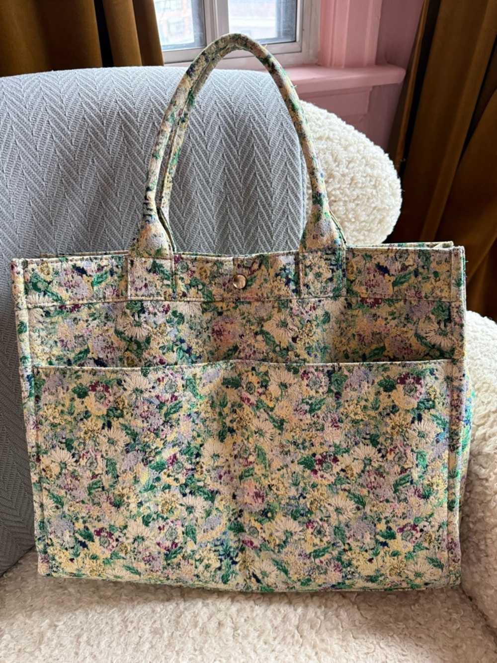 Sezane Le Sept Green Floral Print Tote
